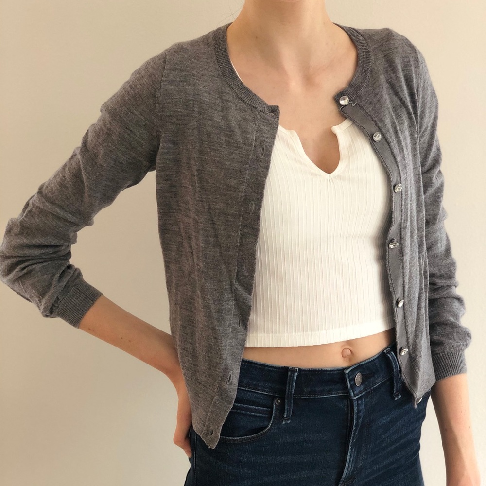 Grey Button up Knit Ann Taylor Sweater